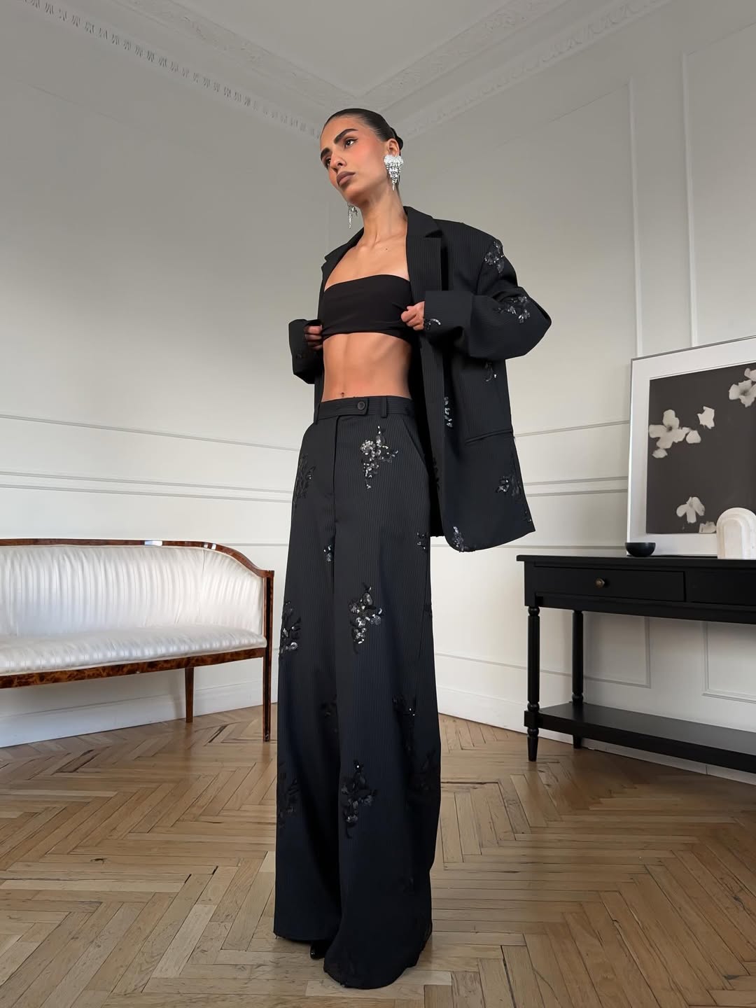 Conjunto de Blazer y Pantalón Adornados con Lentejuelas