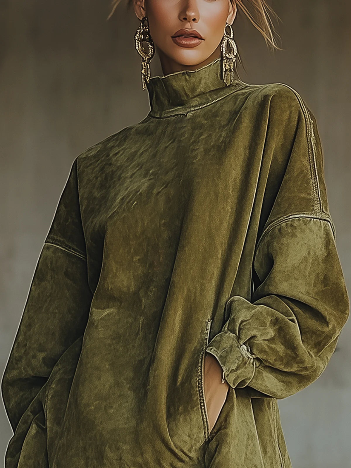 Marta - Vestido de ante con cuello alto y flecos