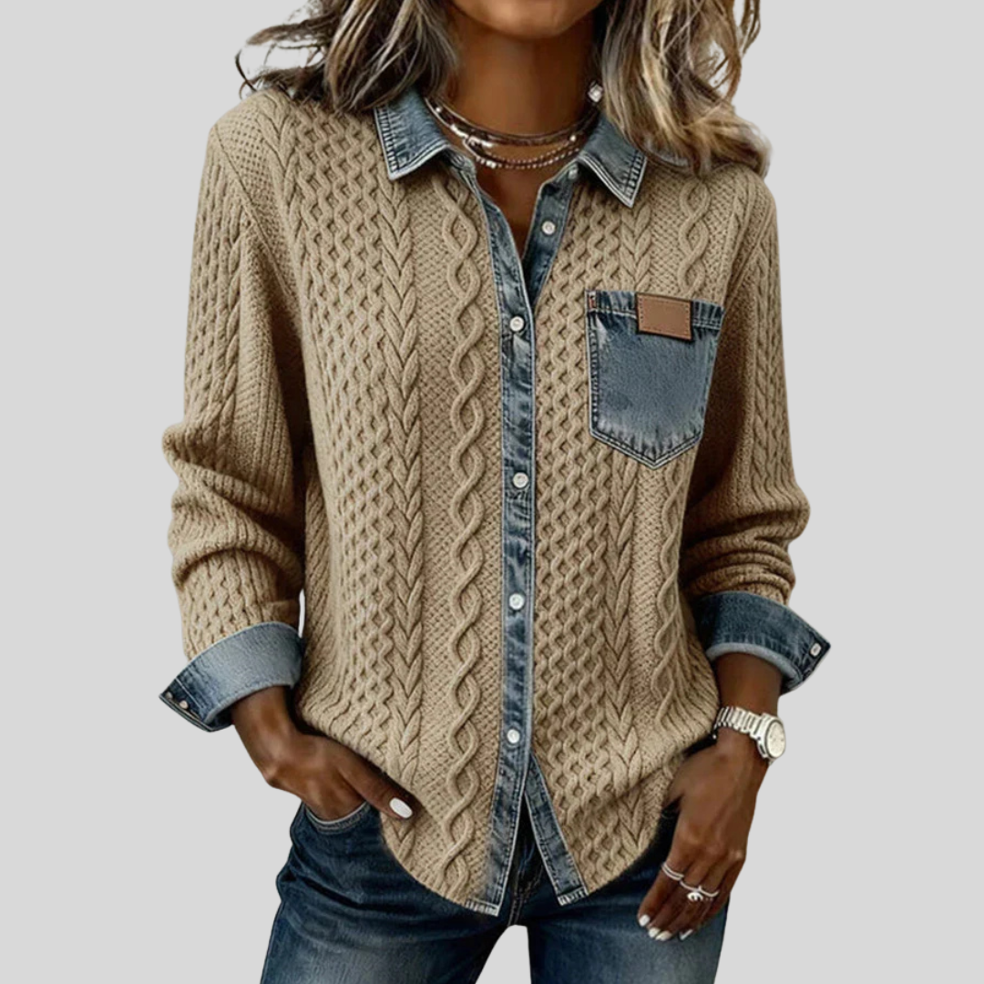 Aroa | Top de punto patchwork con detalles de denim