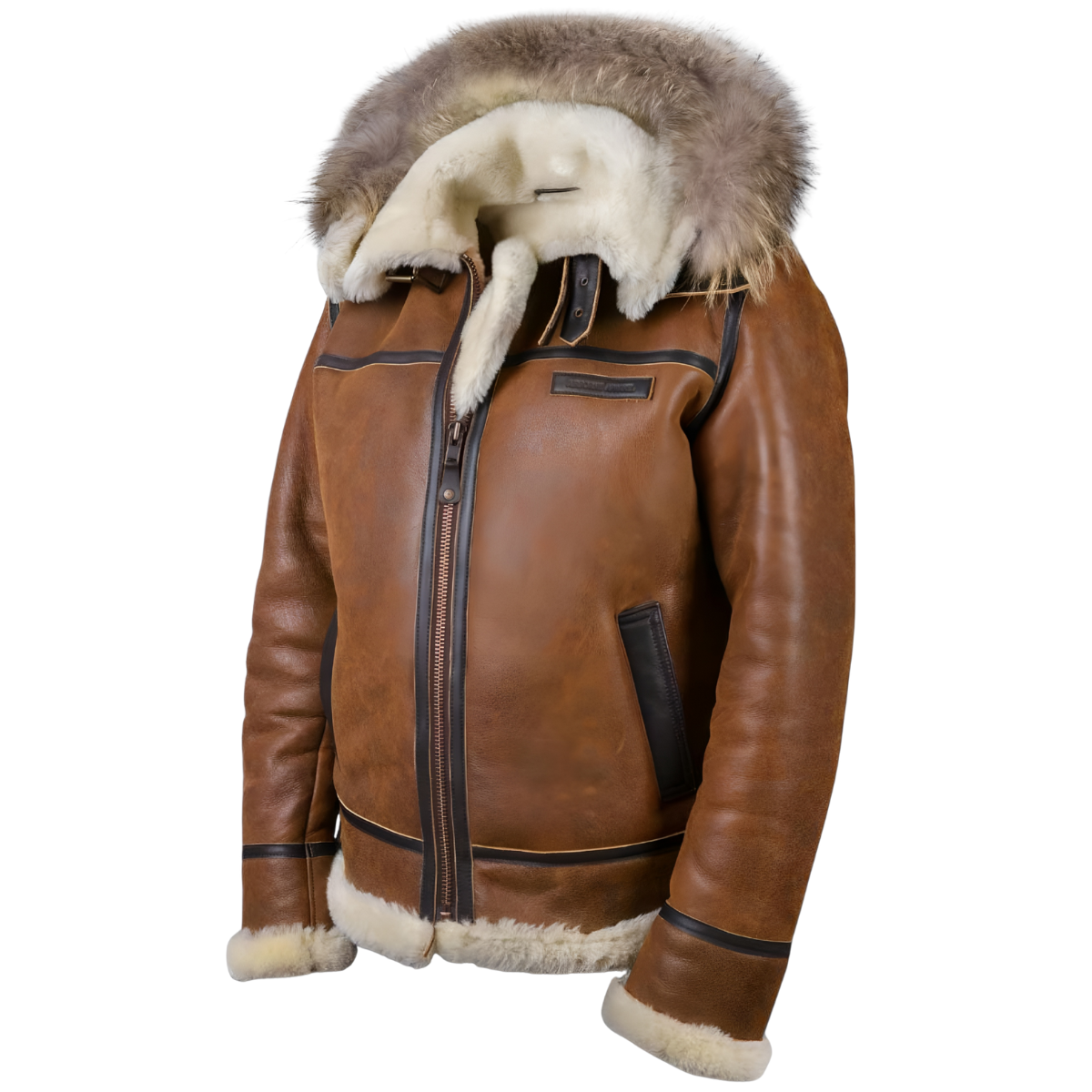 Aron™ | Chaqueta bomber con capucha de piel.