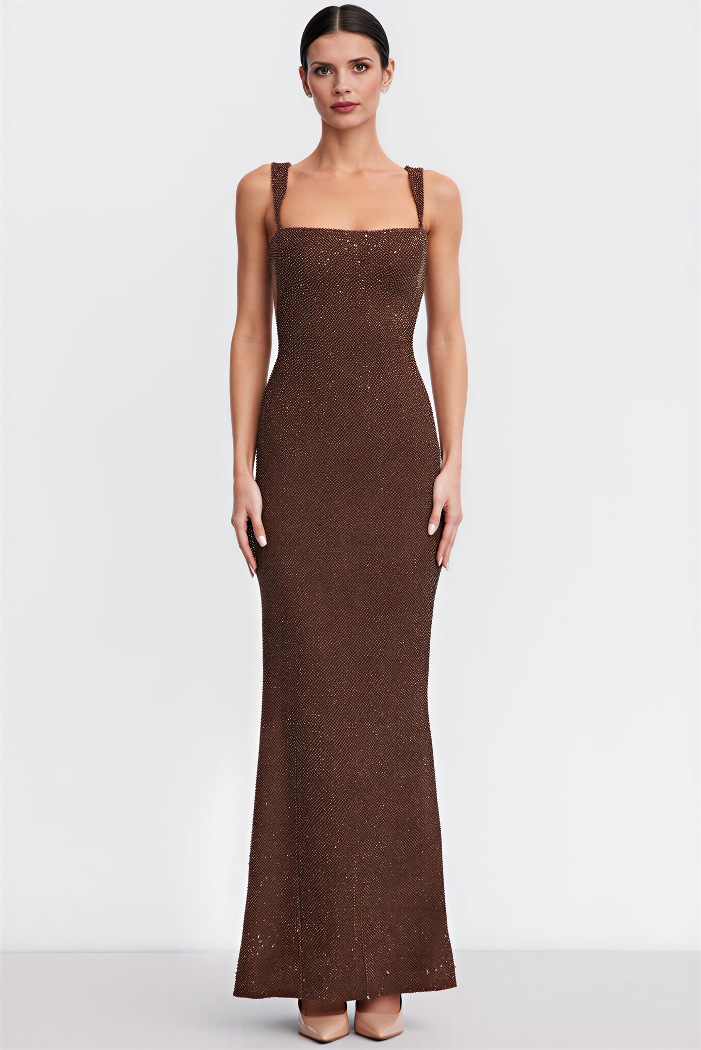 Lucía | Vestido Maxi Brillo Ciruela Elegante