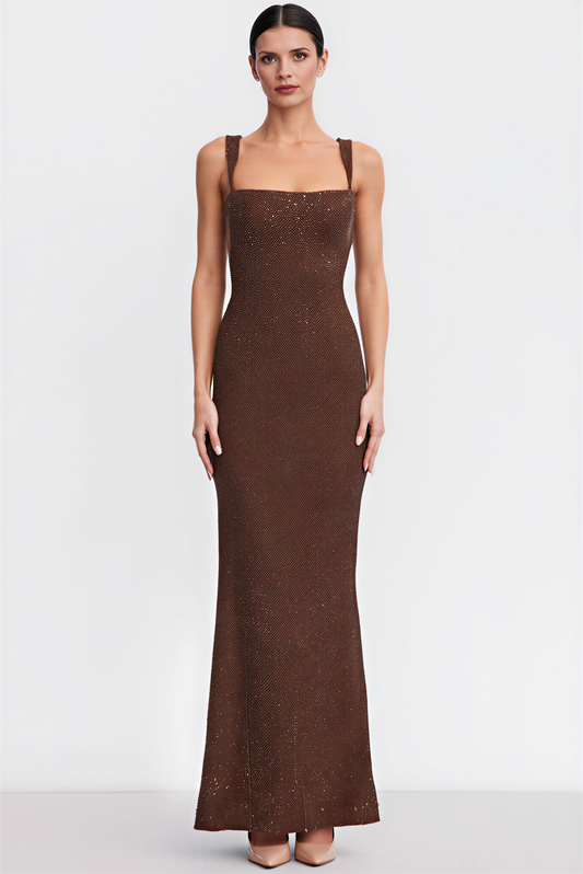 Lucía | Vestido Maxi Brillo Ciruela Elegante