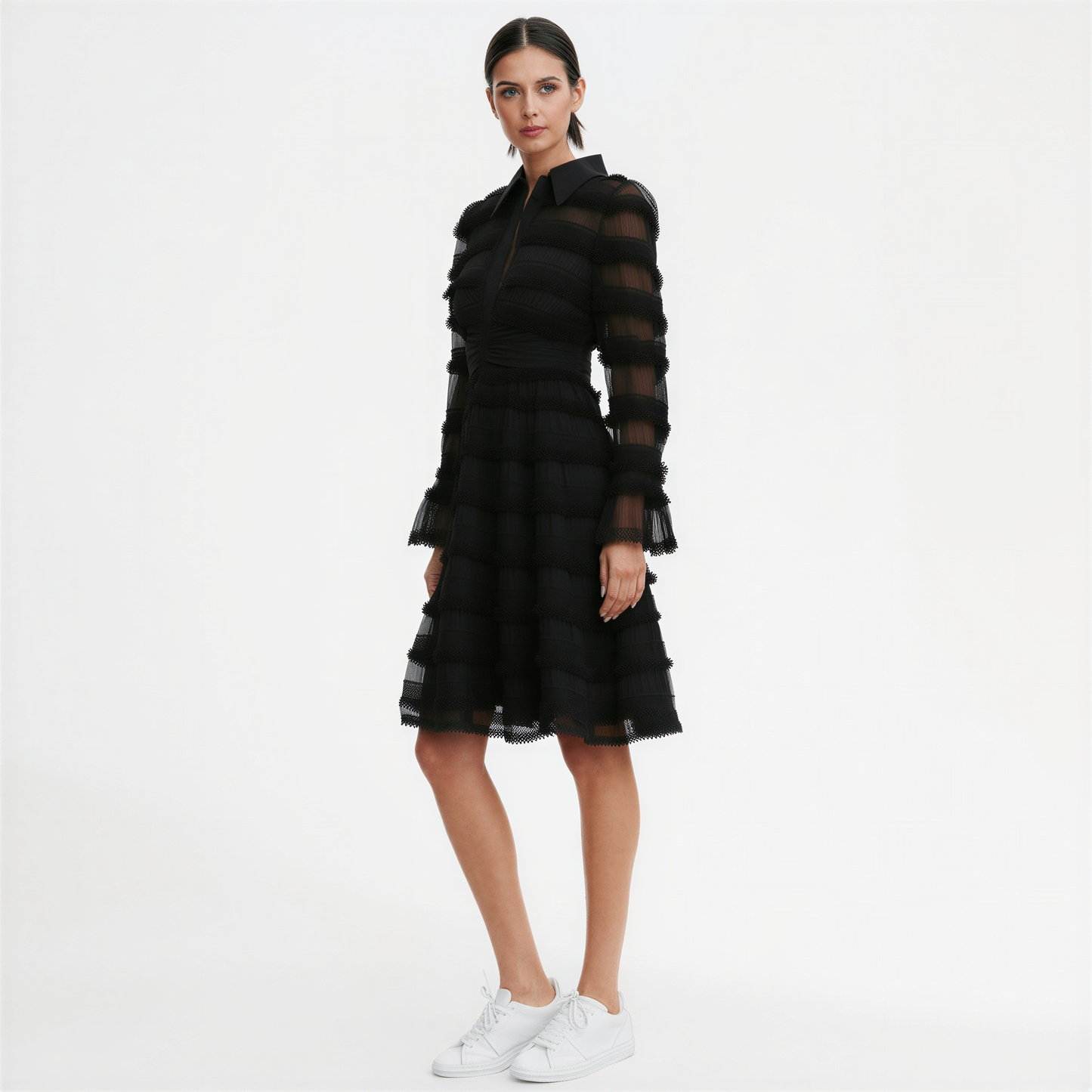 Vega | Vestido Negro Elegante Manga Larga