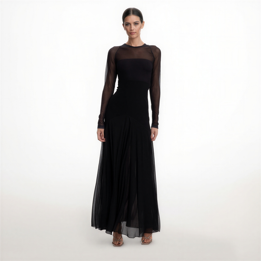 Natalia | Vestido largo holgado de tul negro
