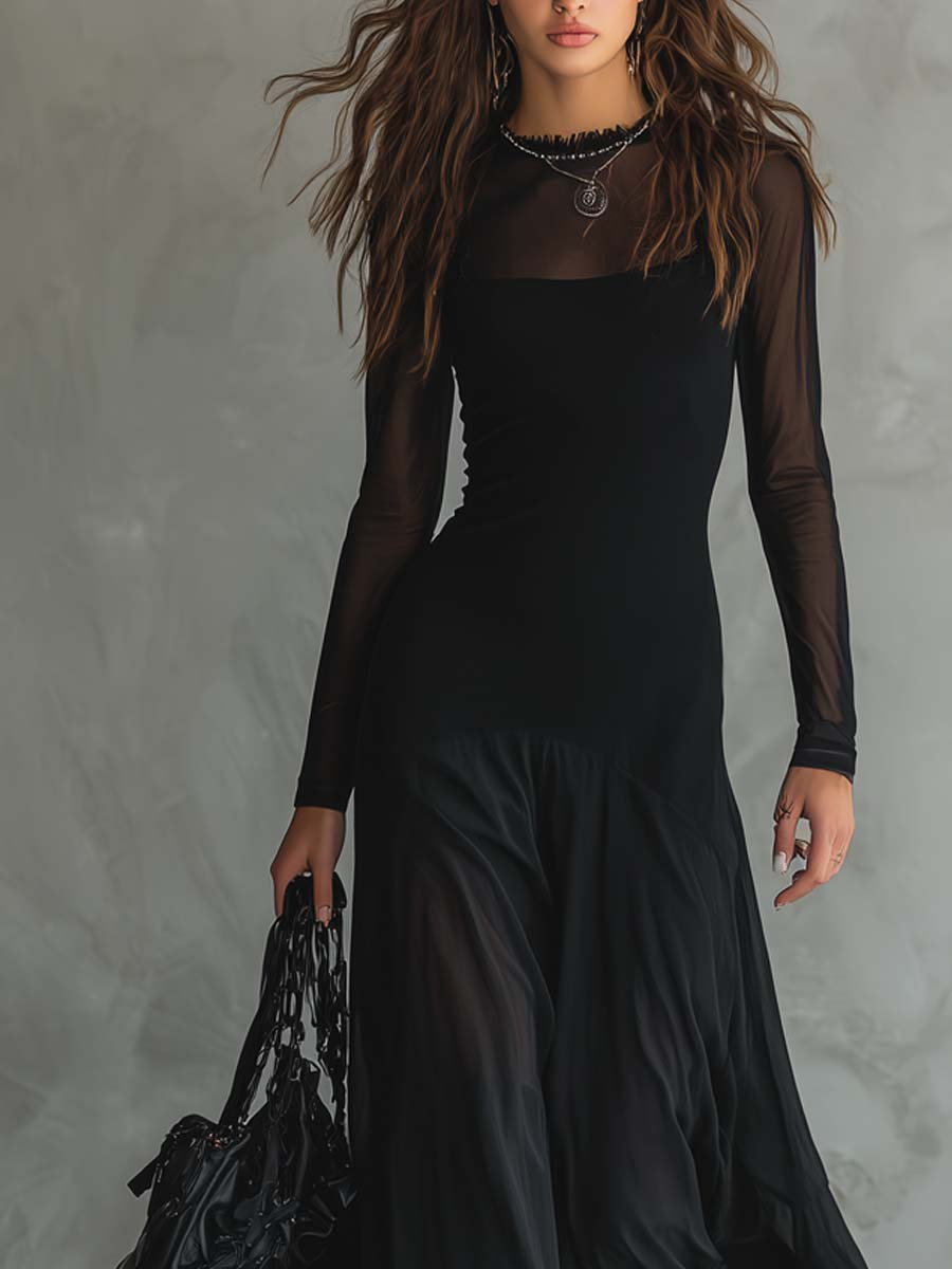 Natalia | Vestido largo holgado de tul negro