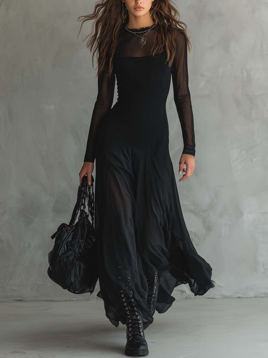 Natalia | Vestido largo holgado de tul negro