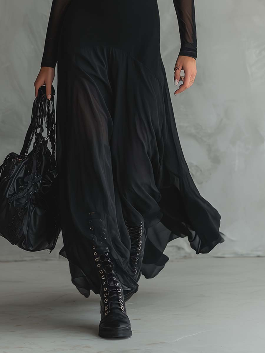 Natalia | Vestido largo holgado de tul negro