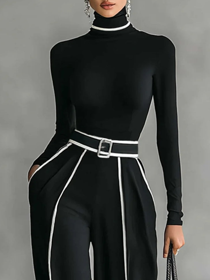 Emma - Conjunto elegante de dos piezas con cuello alto y pantalón ancho