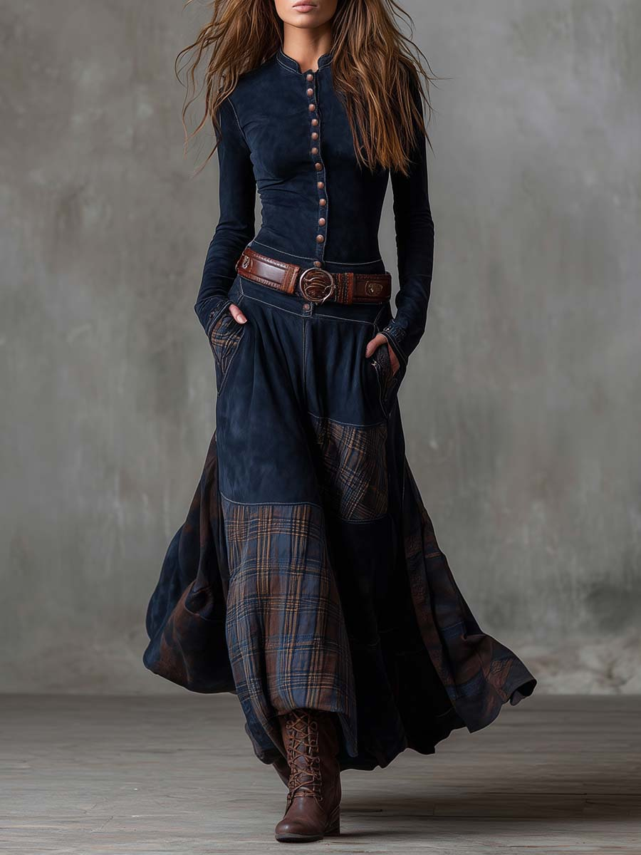 Azucena | Vestido maxi de ante con cinturón