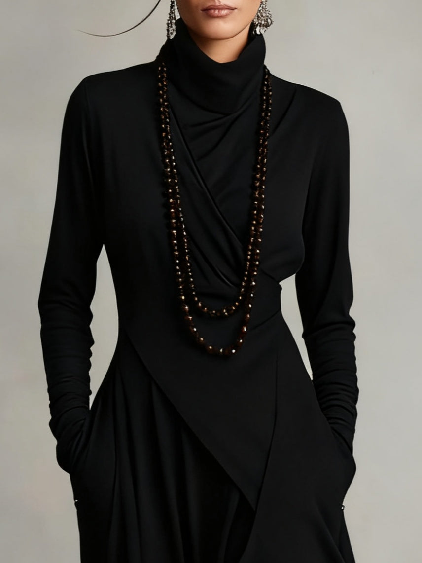 Ariadna | Vestido largo plisado asimétrico con cuello alto