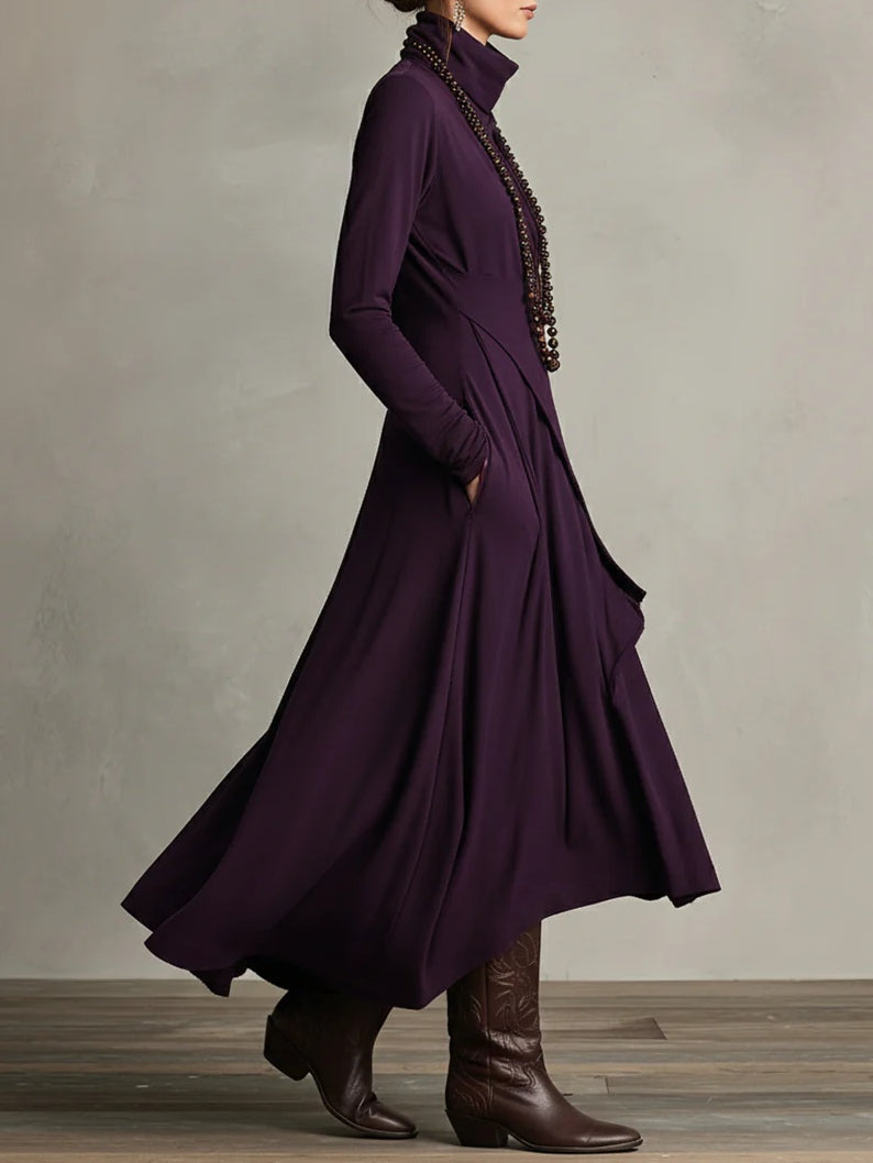 Ariadna | Vestido largo plisado asimétrico con cuello alto