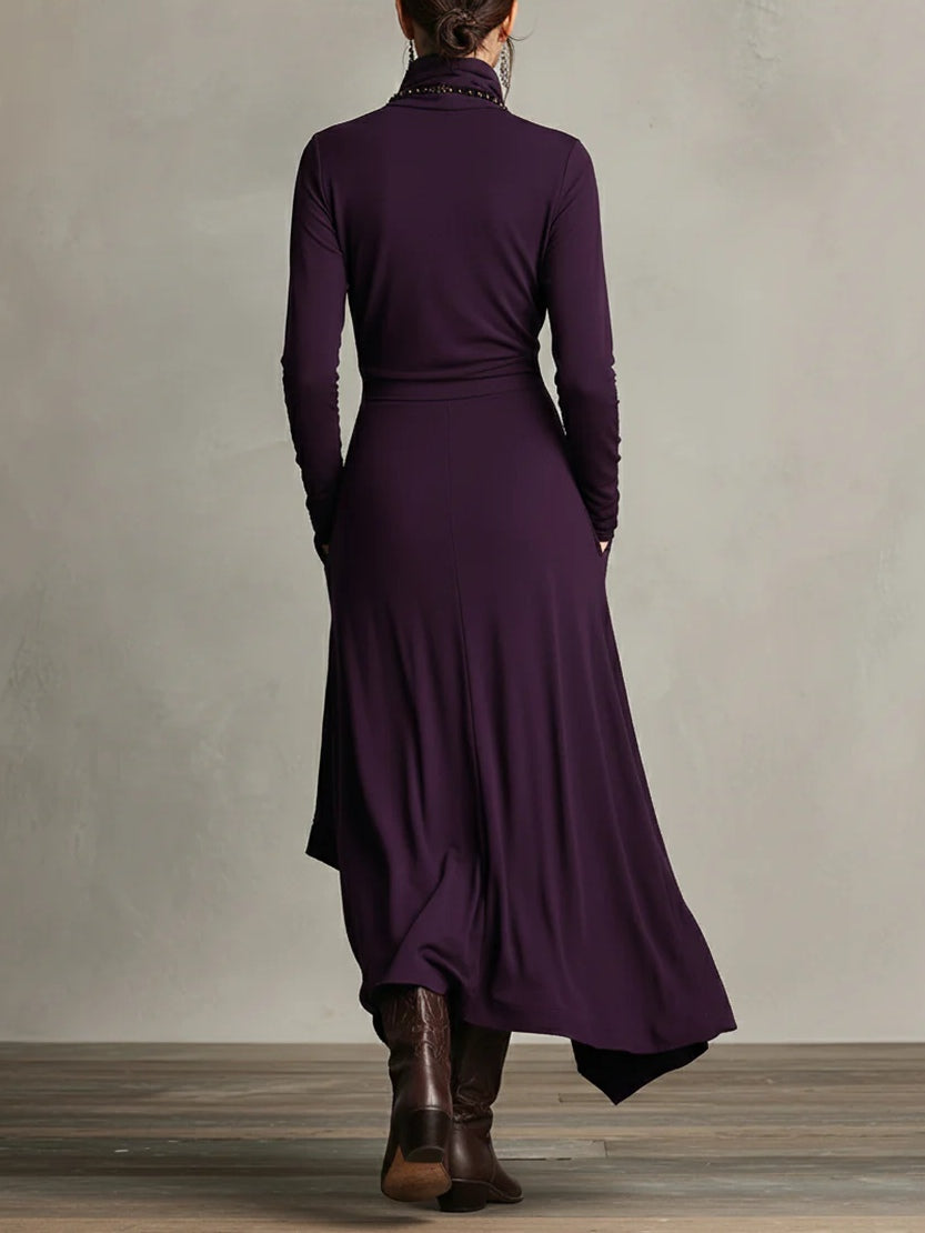 Ariadna | Vestido largo plisado asimétrico con cuello alto