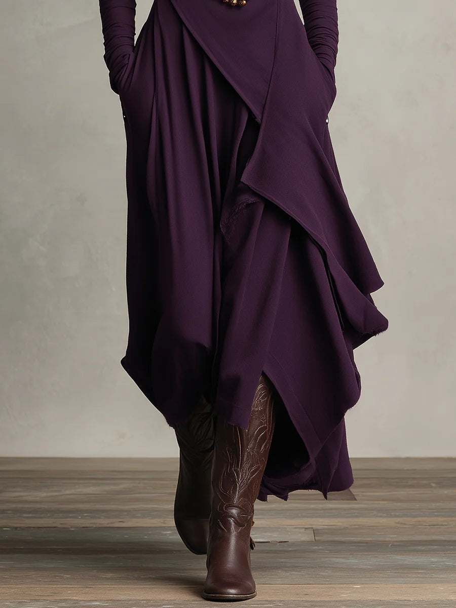 Ariadna | Vestido largo plisado asimétrico con cuello alto