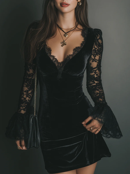 Vestido mini Luna de terciopelo y encaje