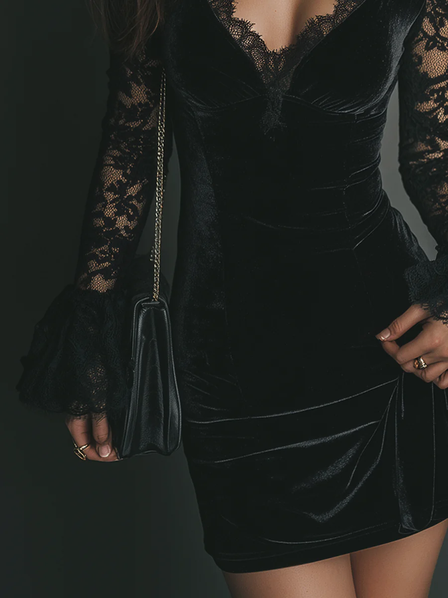 Vestido mini Luna de terciopelo y encaje