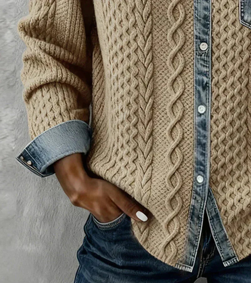 Aroa | Top de punto patchwork con detalles de denim