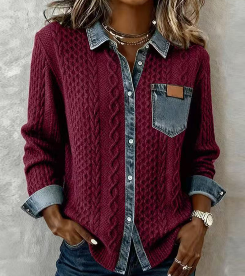 Aroa | Top de punto patchwork con detalles de denim