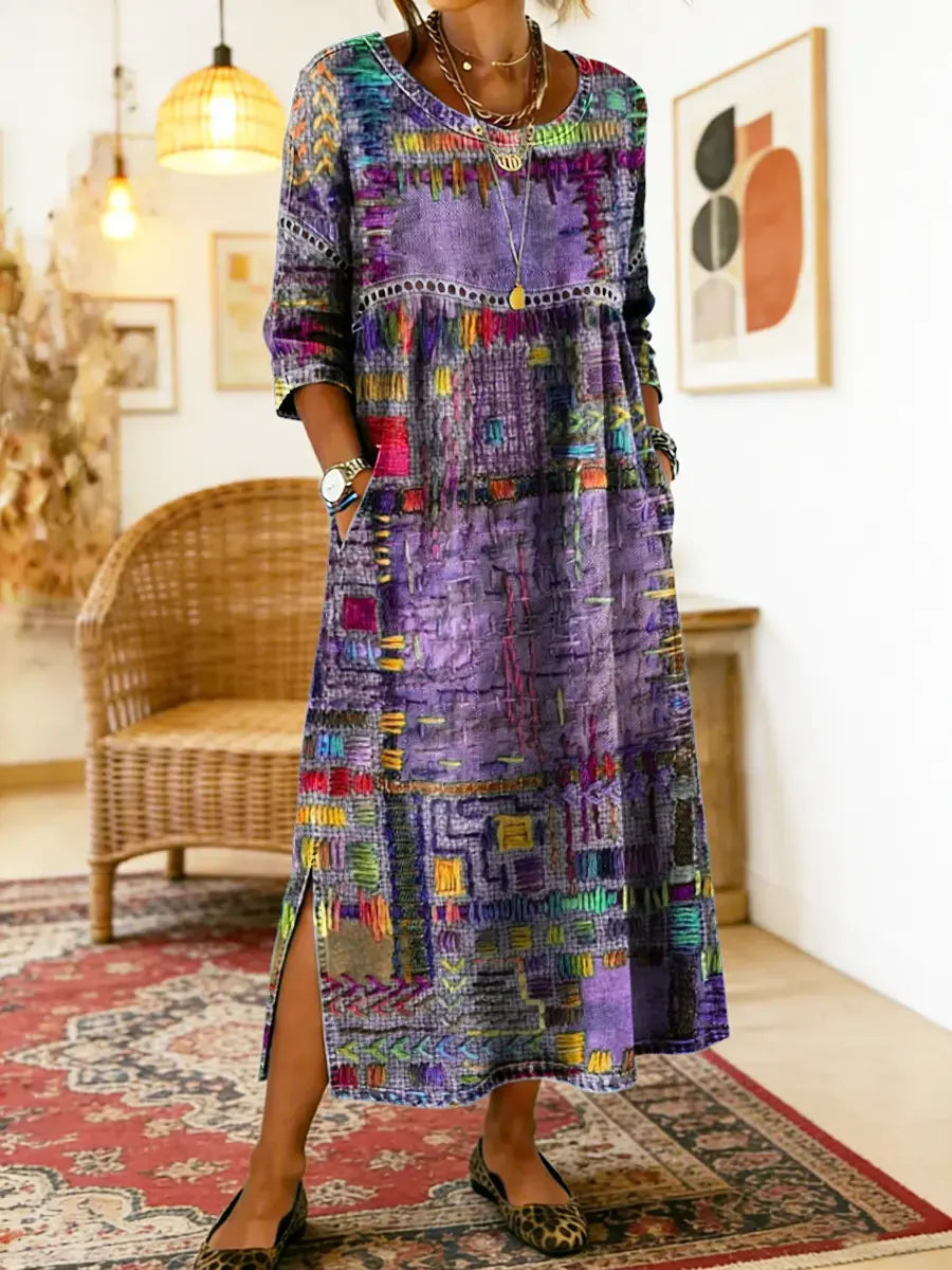 Manuela vestido Denim con patchwork étnico