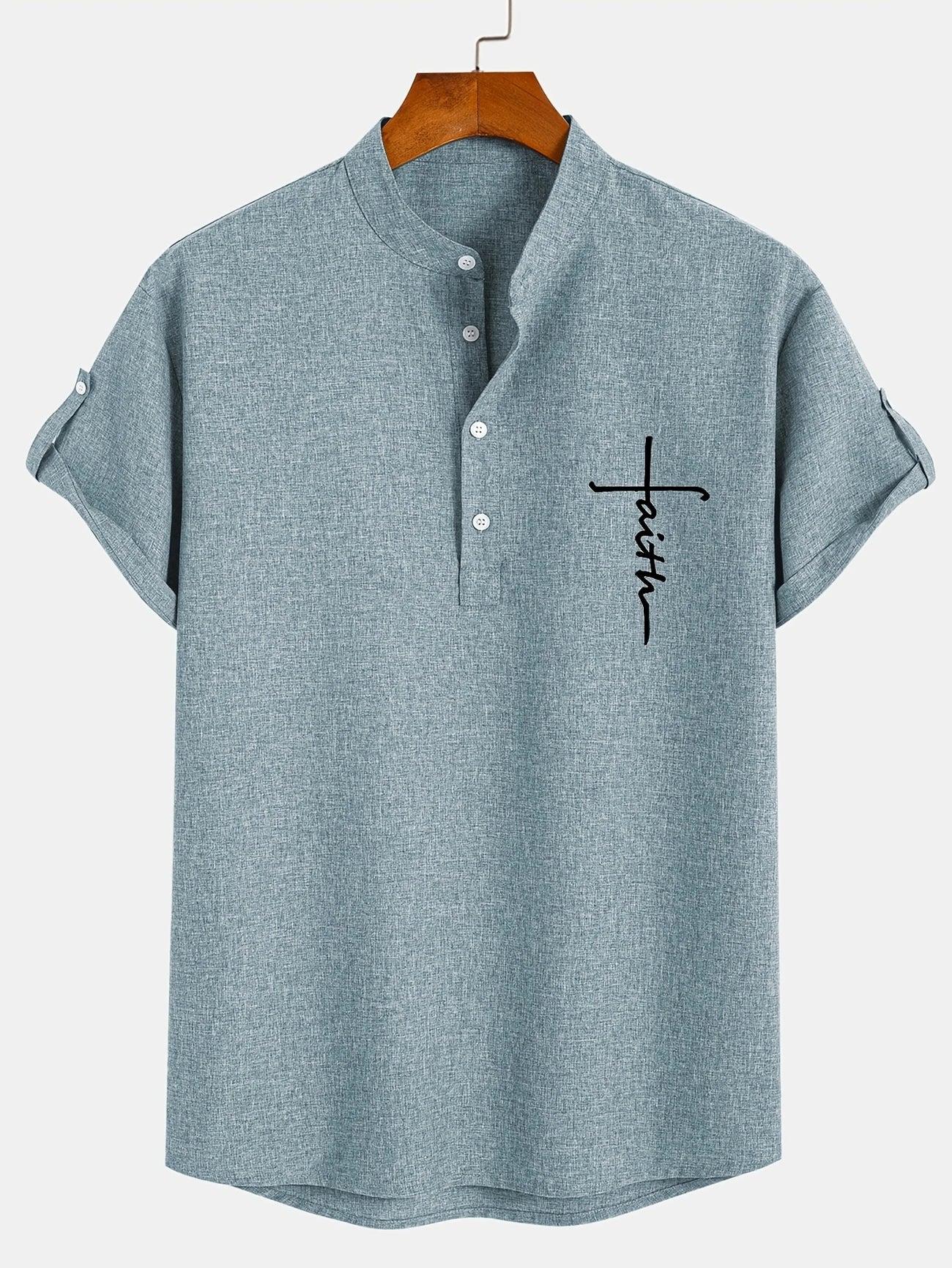 Francisco - Camisa Elegante de Manga Corta con Cuello Alto