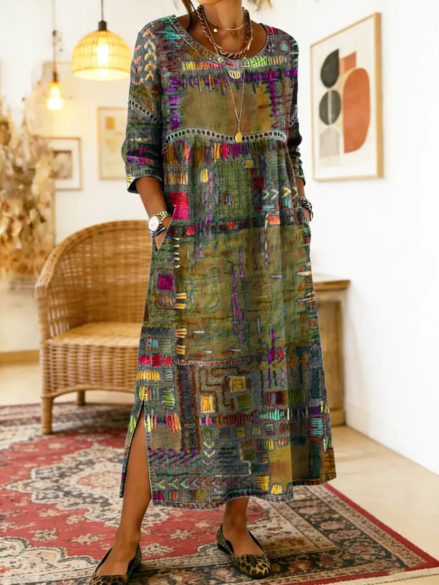 Manuela vestido Denim con patchwork étnico