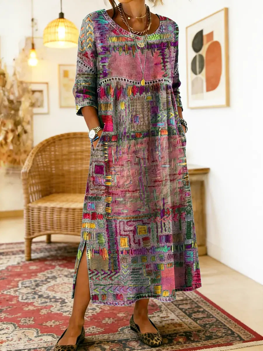 Manuela vestido Denim con patchwork étnico