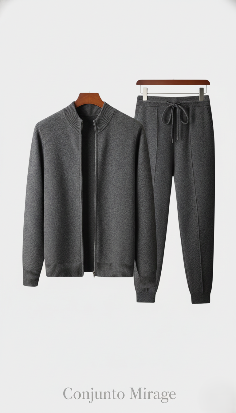 Mirage Gris Sweater | Suéter premium de lana con cremallera y acabado afelpado