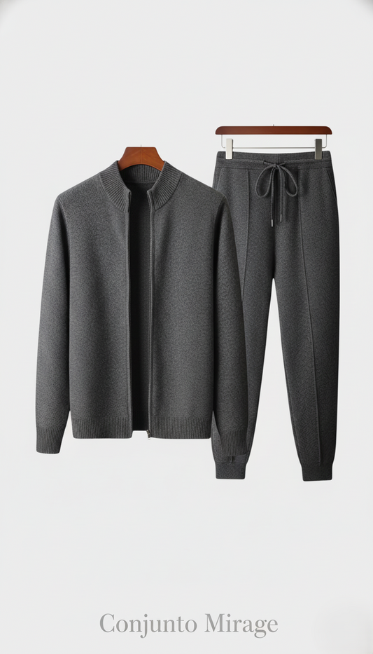 Mirage Gris Sweater | Suéter premium de lana con cremallera y acabado afelpado