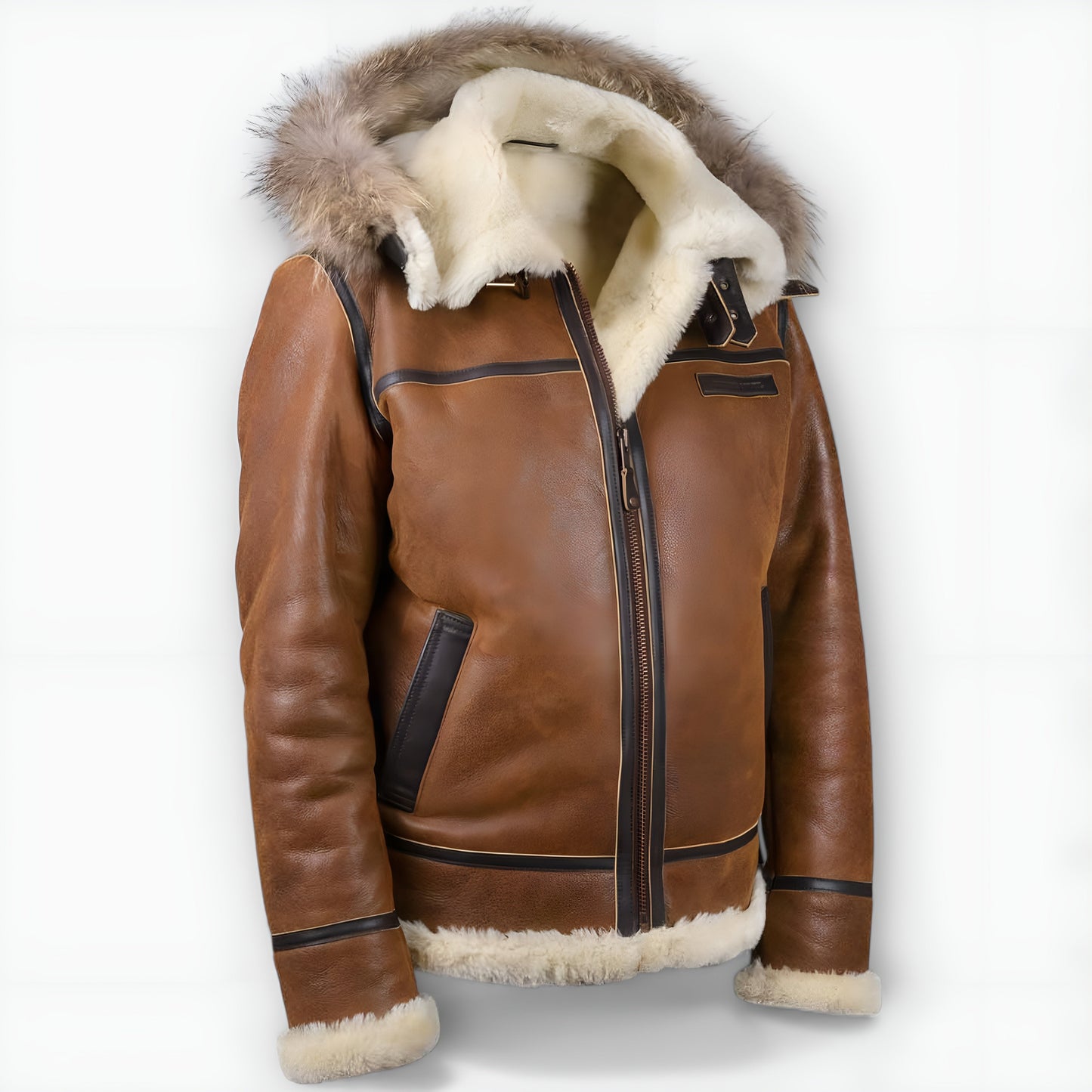Aron™ | Chaqueta bomber con capucha de piel.