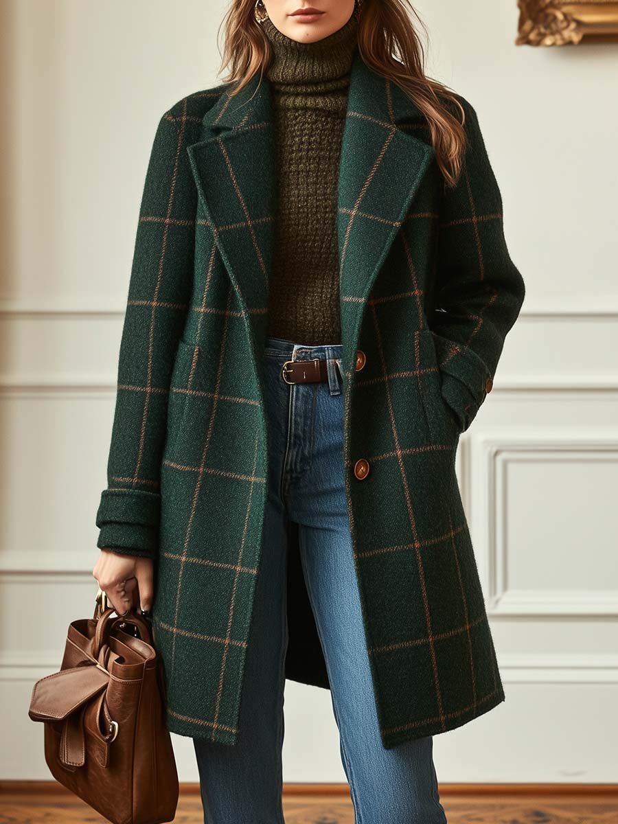 Florencia | Abrigo de Tweed a Cuadros con Solapas Retro