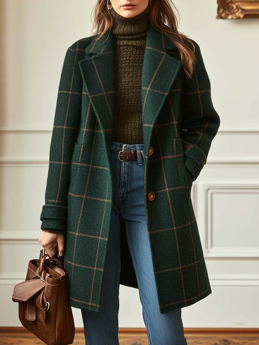 Florencia | Abrigo de Tweed a Cuadros con Solapas Retro