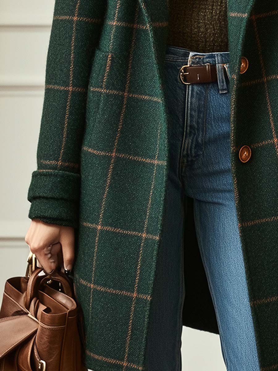 Florencia | Abrigo de Tweed a Cuadros con Solapas Retro