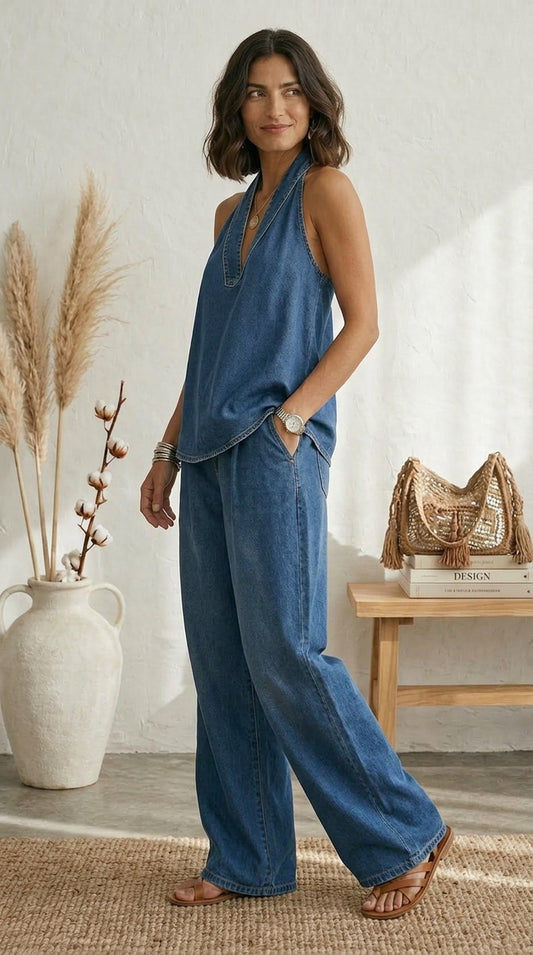 Serrano Madrid™ | Ariadna Conjunto Azul Verano Pernera Fluida
