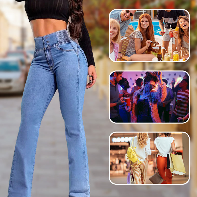 💕 Novedad de invierno 👖 Jeans acampanados elásticos de cintura alta
