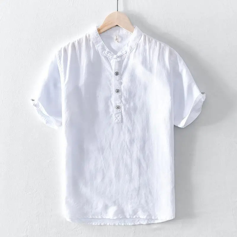 Camisa de algodón y lino de manga corta