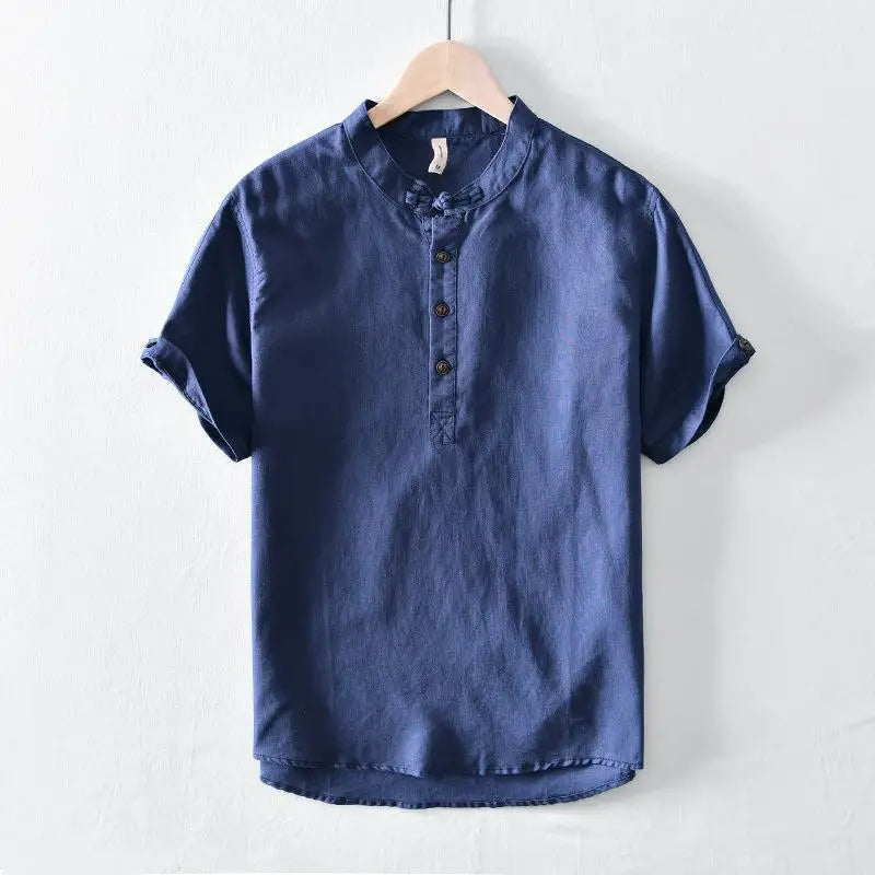 Camisa de algodón y lino de manga corta