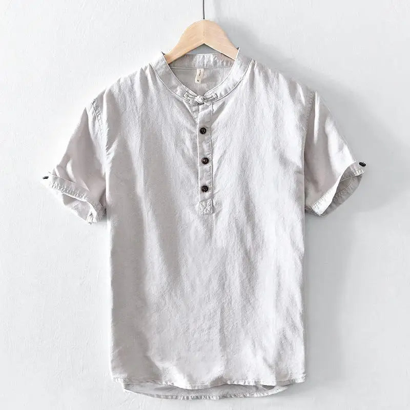Camisa de algodón y lino de manga corta