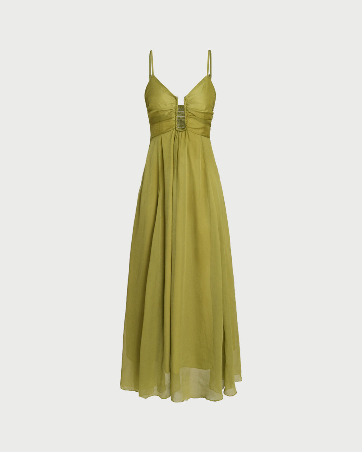 Aurora | Vestido largo verde con fruncidos
