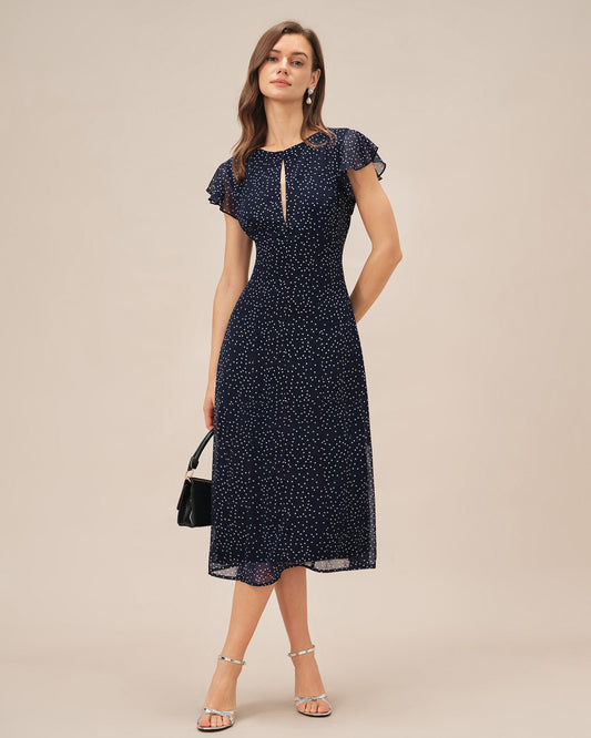 Daniela | Vestido midi azul con lunares