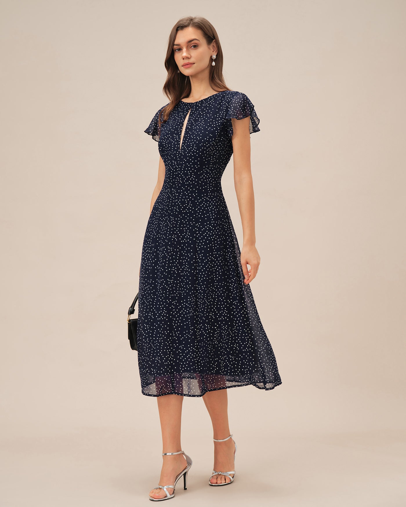 Daniela | Vestido midi azul con lunares