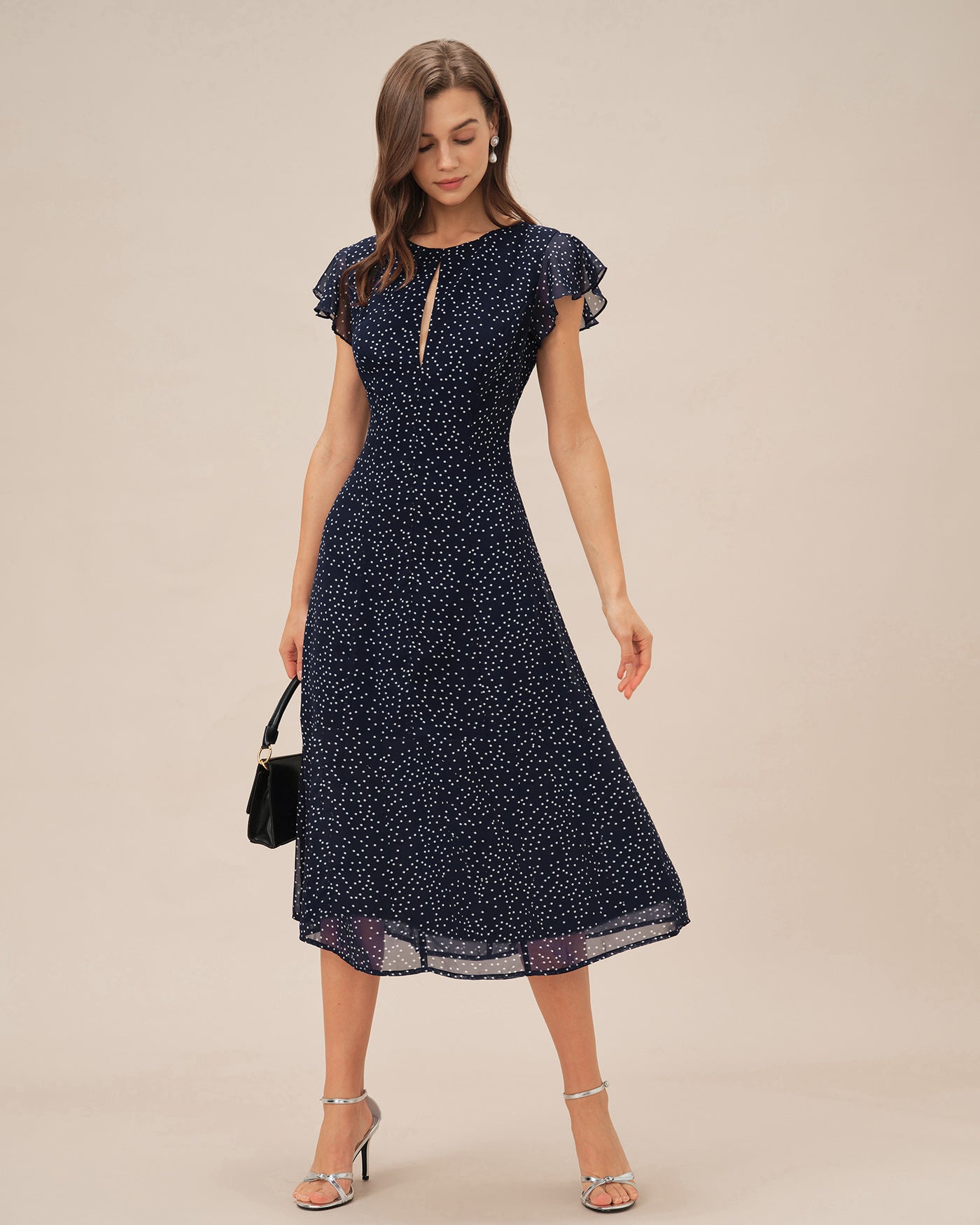 Daniela | Vestido midi azul con lunares