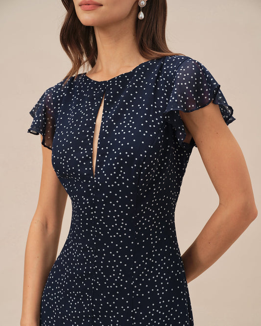 Daniela | Vestido midi azul con lunares